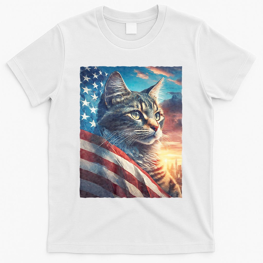 Patriotic Cat With Us Flag 4th Of July T-Shirt