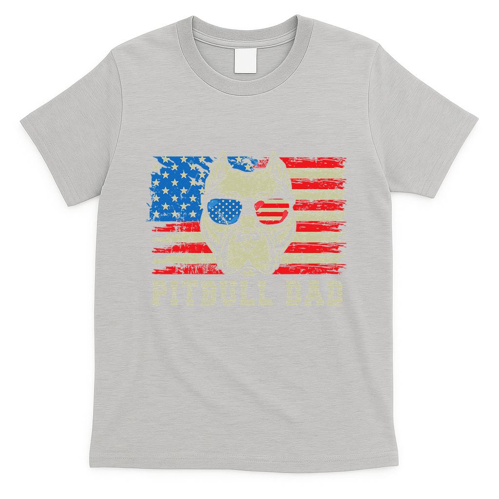Pitbull Dad American Pit Bull Dog Us Flag 4th Of July T-Shirt
