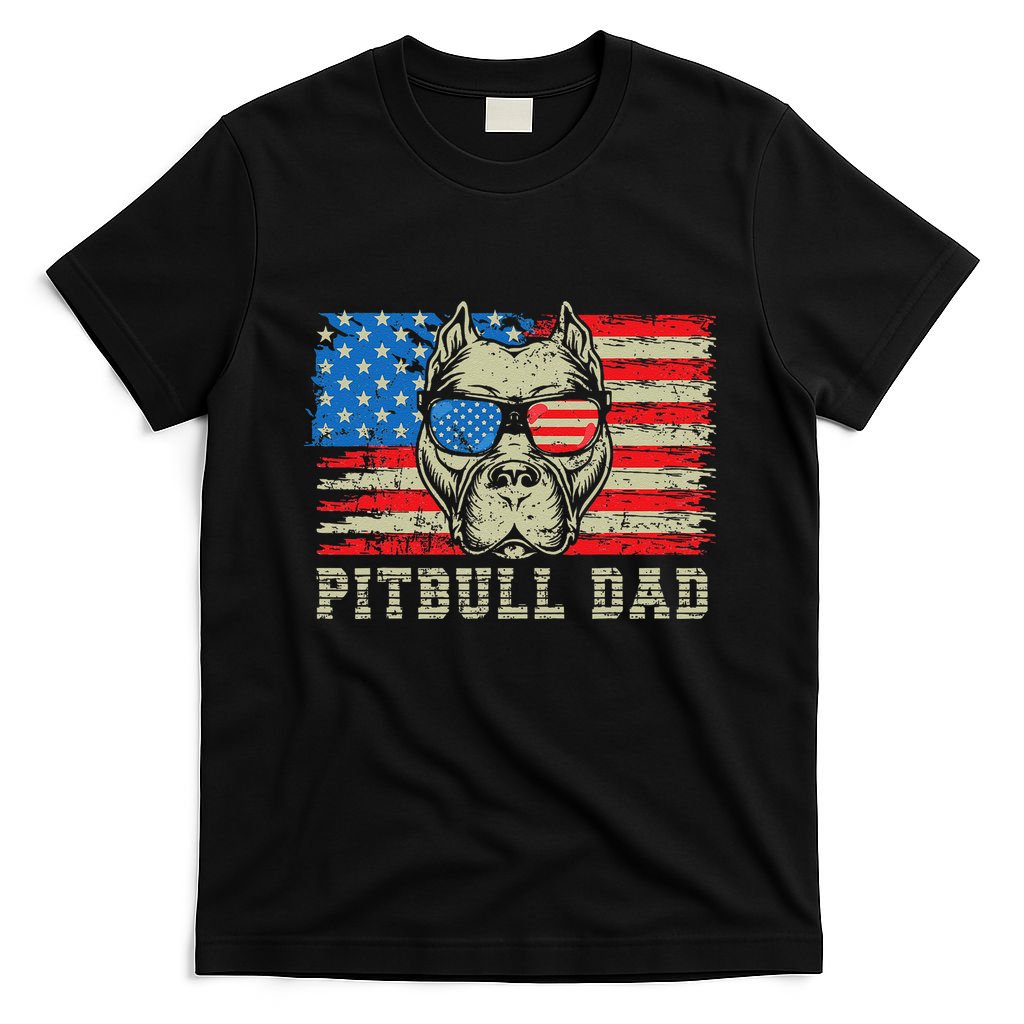 Pitbull Dad American Pit Bull Dog Us Flag 4th Of July T-Shirt