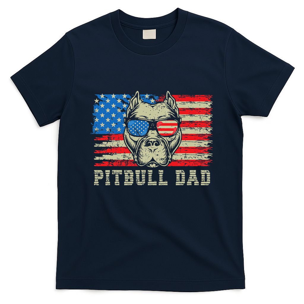 Pitbull Dad American Pit Bull Dog Us Flag 4th Of July T-Shirt