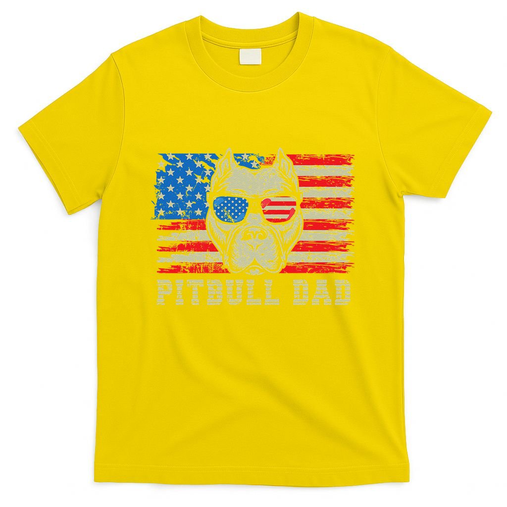 Pitbull Dad American Pit Bull Dog Us Flag 4th Of July T-Shirt