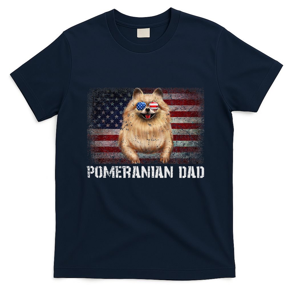 Pomeranian Dad American Pomeranian Dog US Flag 4th Of July T-Shirt