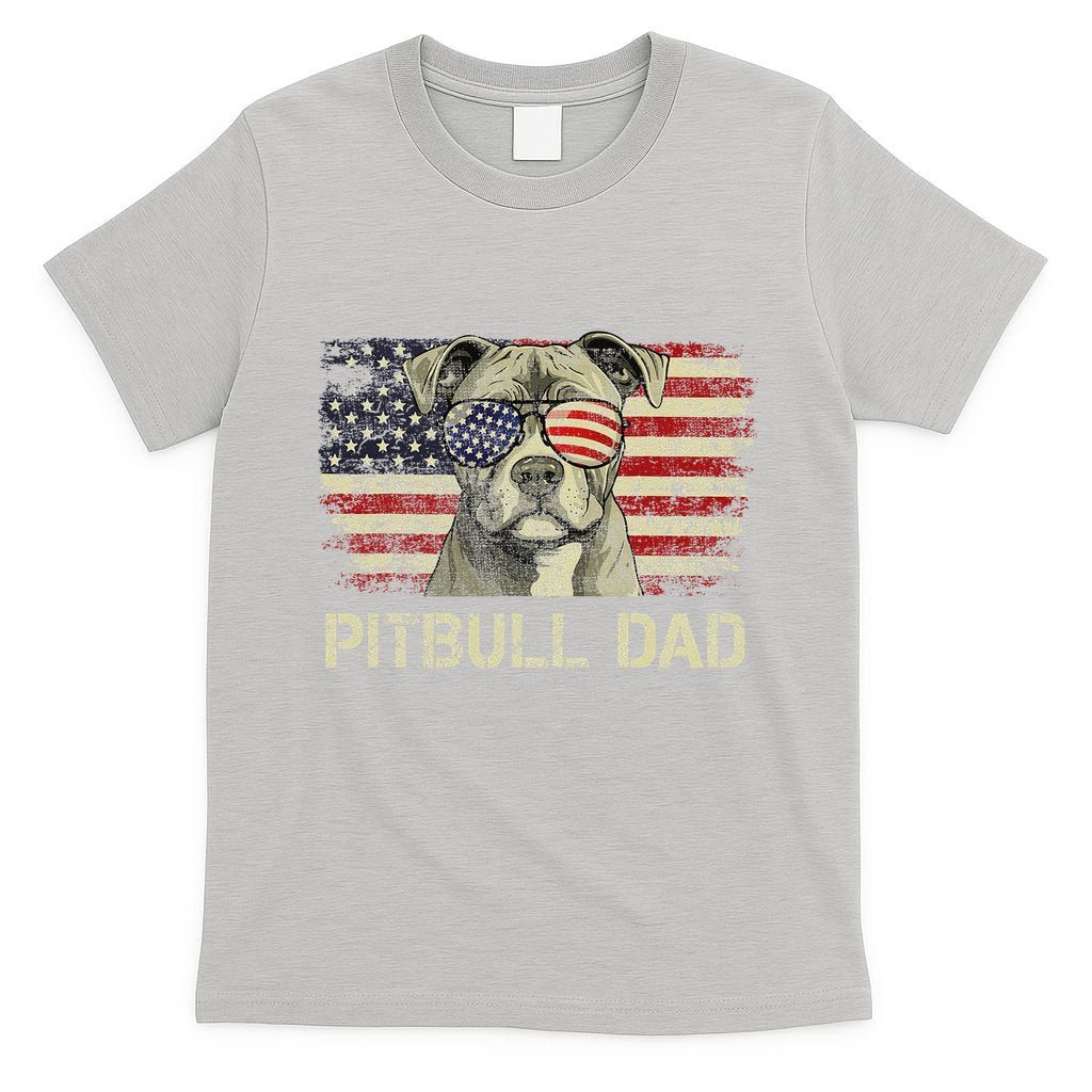 Pitbull Dad Dog Lovers American Flag 4th Of July T-Shirt