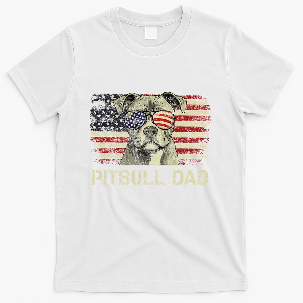 Pitbull Dad Dog Lovers American Flag 4th Of July T-Shirt