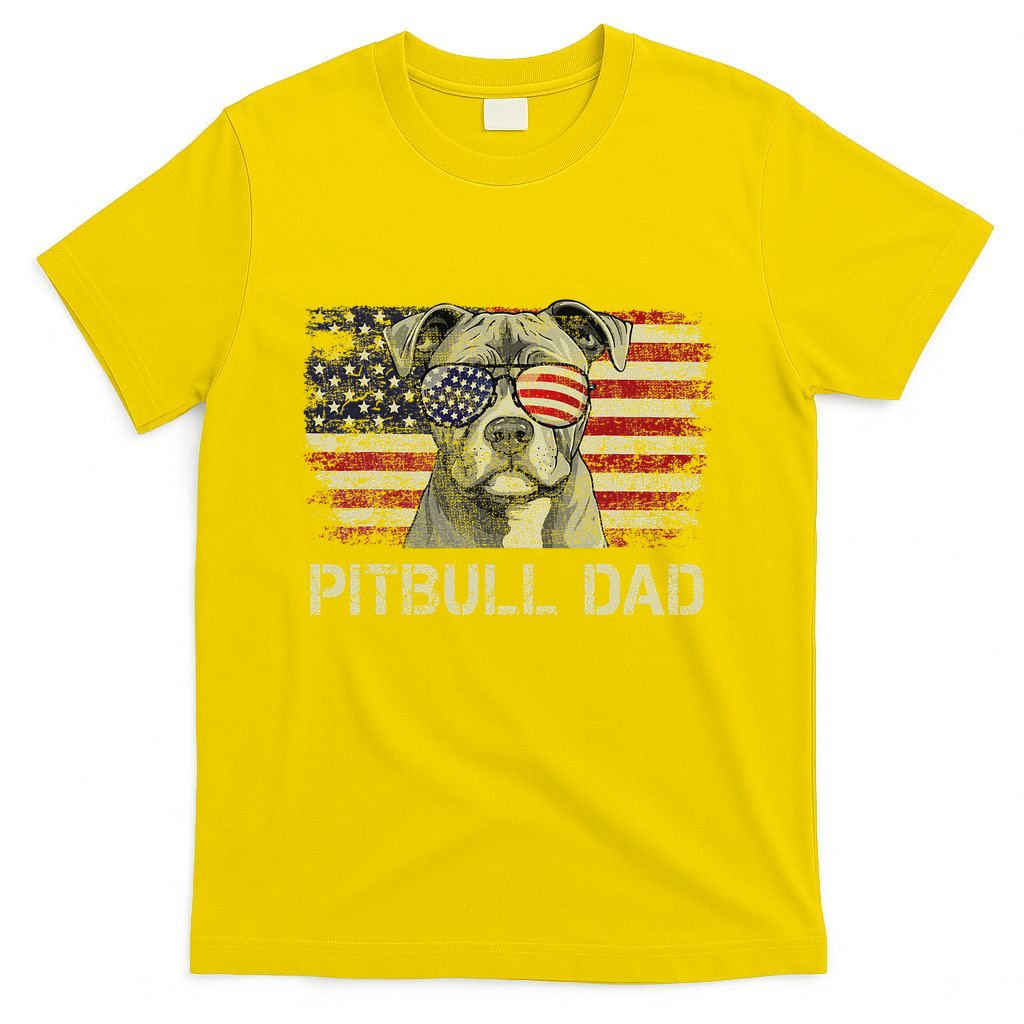 Pitbull Dad Dog Lovers American Flag 4th Of July T-Shirt