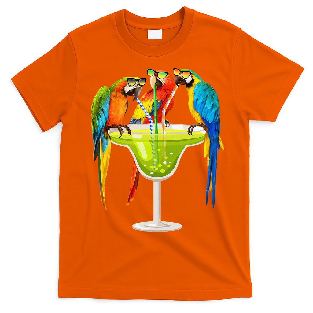 Parrots Drinking Margarita On Summer Vacation Birds Tee Gift T-Shirt