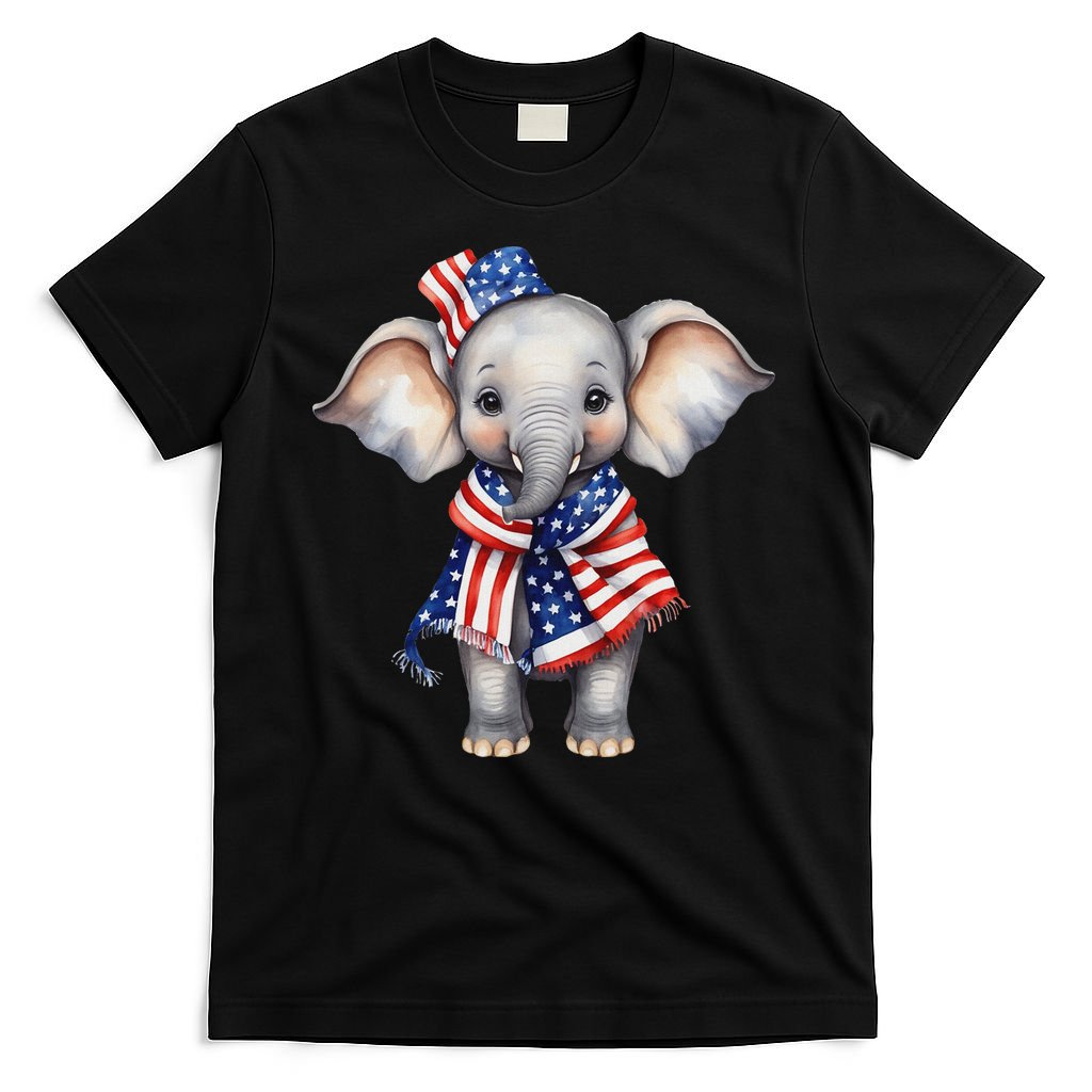Patriotic Elephant 4th Of July Us Flag T-Shirt