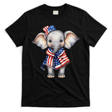 Patriotic Elephant 4th Of July Us Flag T-Shirt