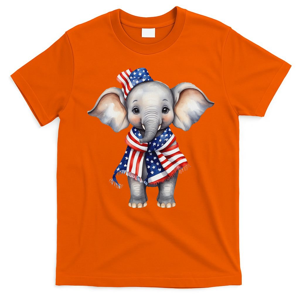 Patriotic Elephant 4th Of July Us Flag T-Shirt