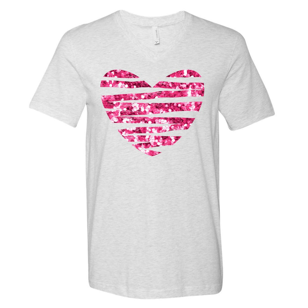 Pink Glitter Heart Cute Gift V-Neck T-Shirt