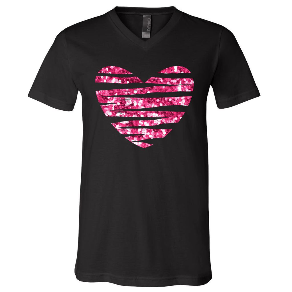 Pink Glitter Heart Cute Gift V-Neck T-Shirt