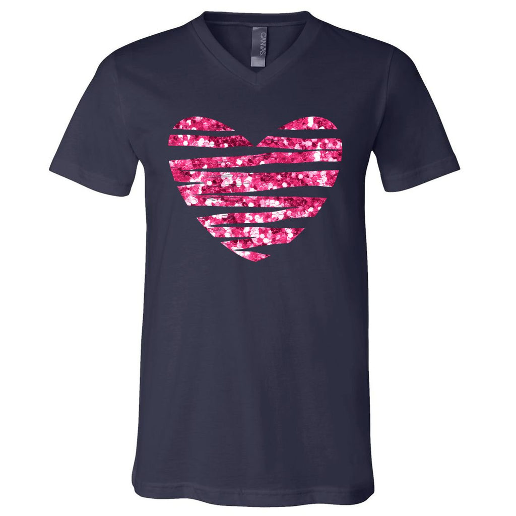 Pink Glitter Heart Cute Gift V-Neck T-Shirt