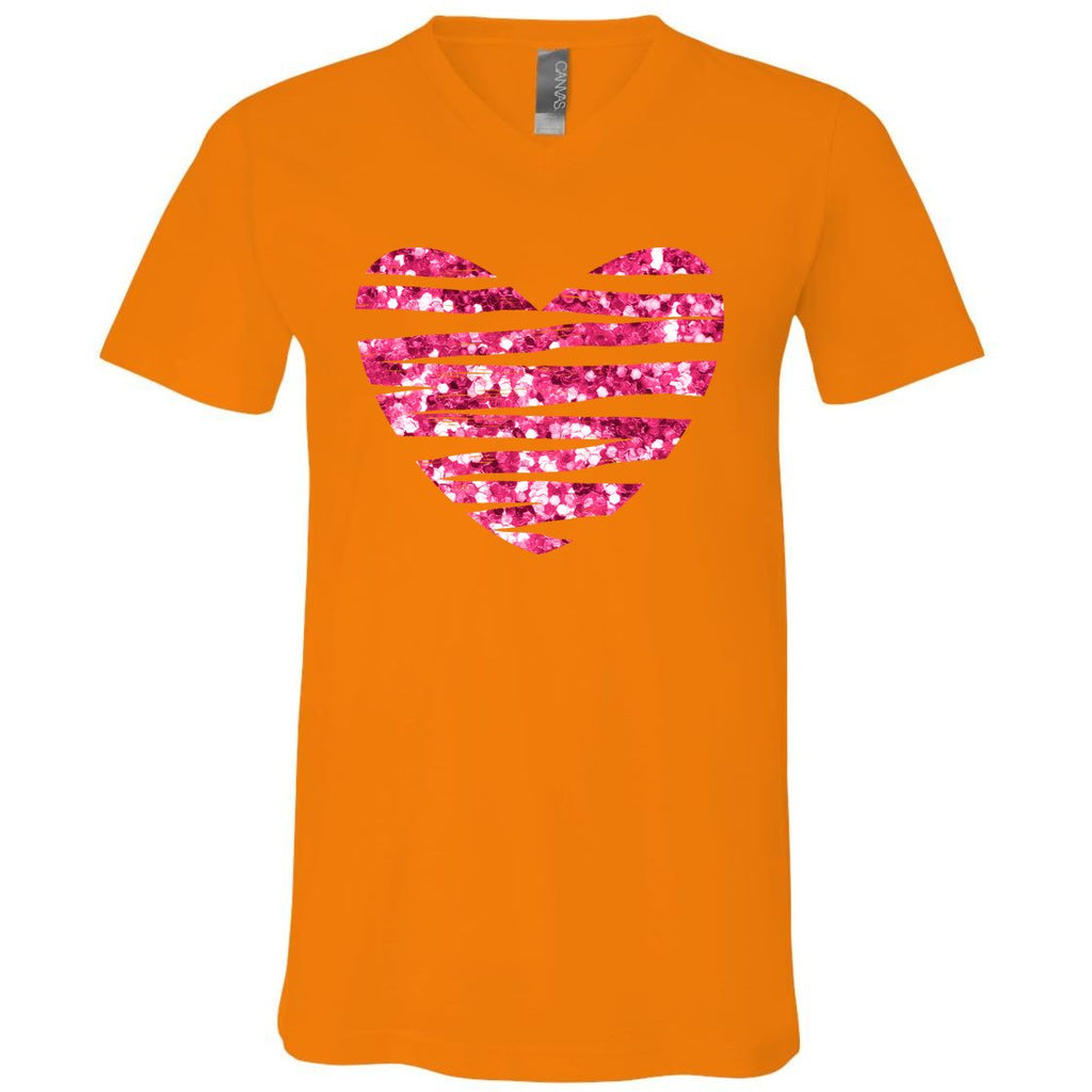 Pink Glitter Heart Cute Gift V-Neck T-Shirt