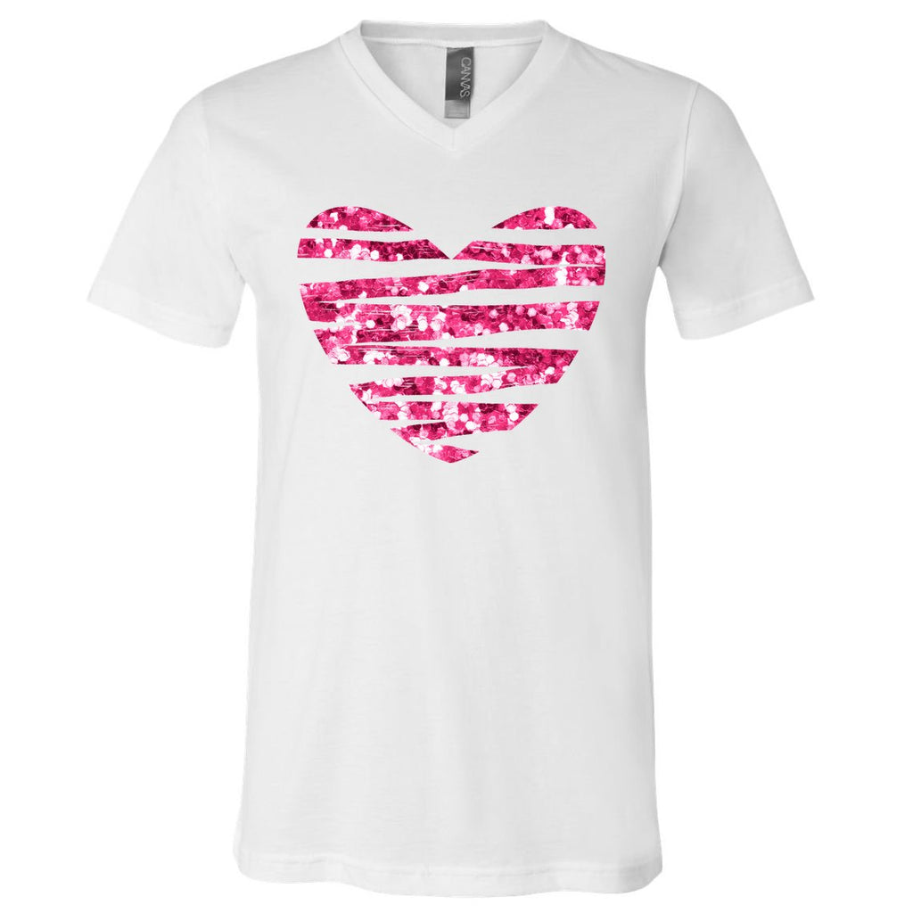 Pink Glitter Heart Cute Gift V-Neck T-Shirt