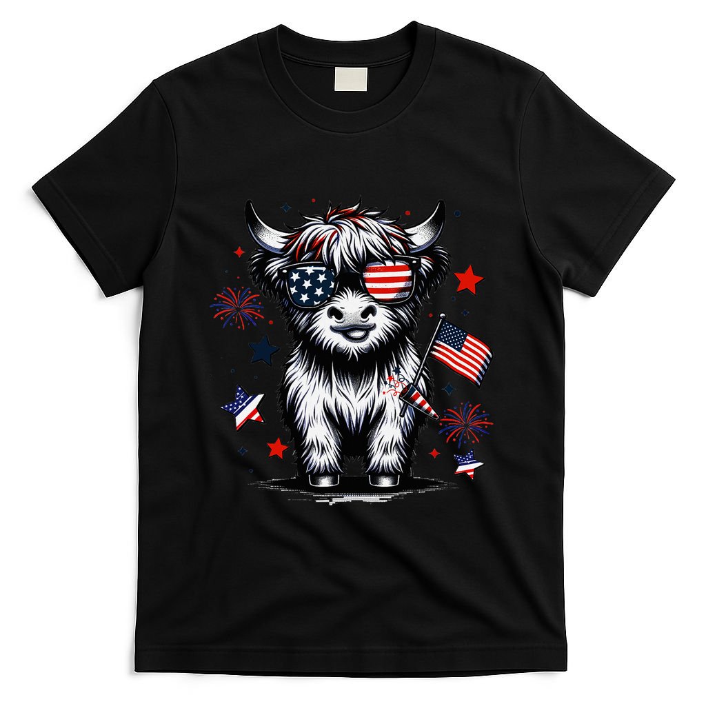 Patriotic Highland Cow 4th Of July Design T-Shirt