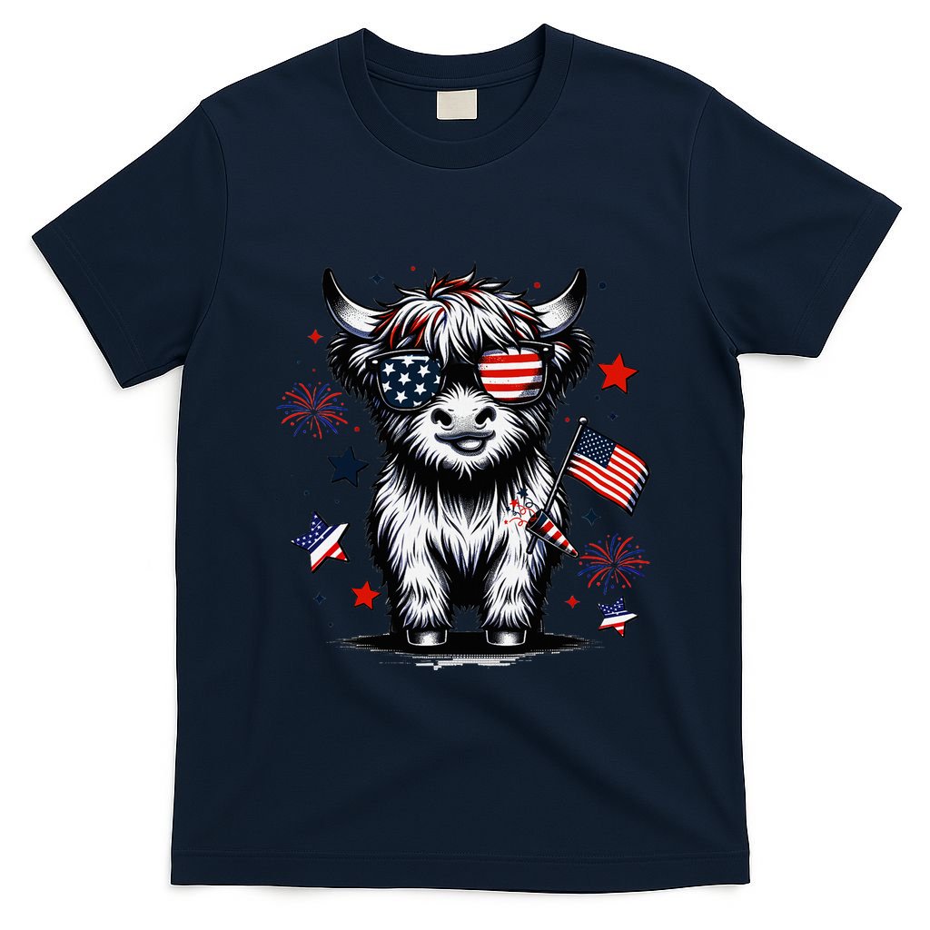 Patriotic Highland Cow 4th Of July Design T-Shirt