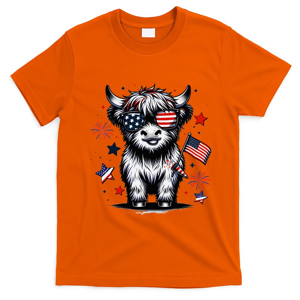 Patriotic Highland Cow 4th Of July Design T-Shirt