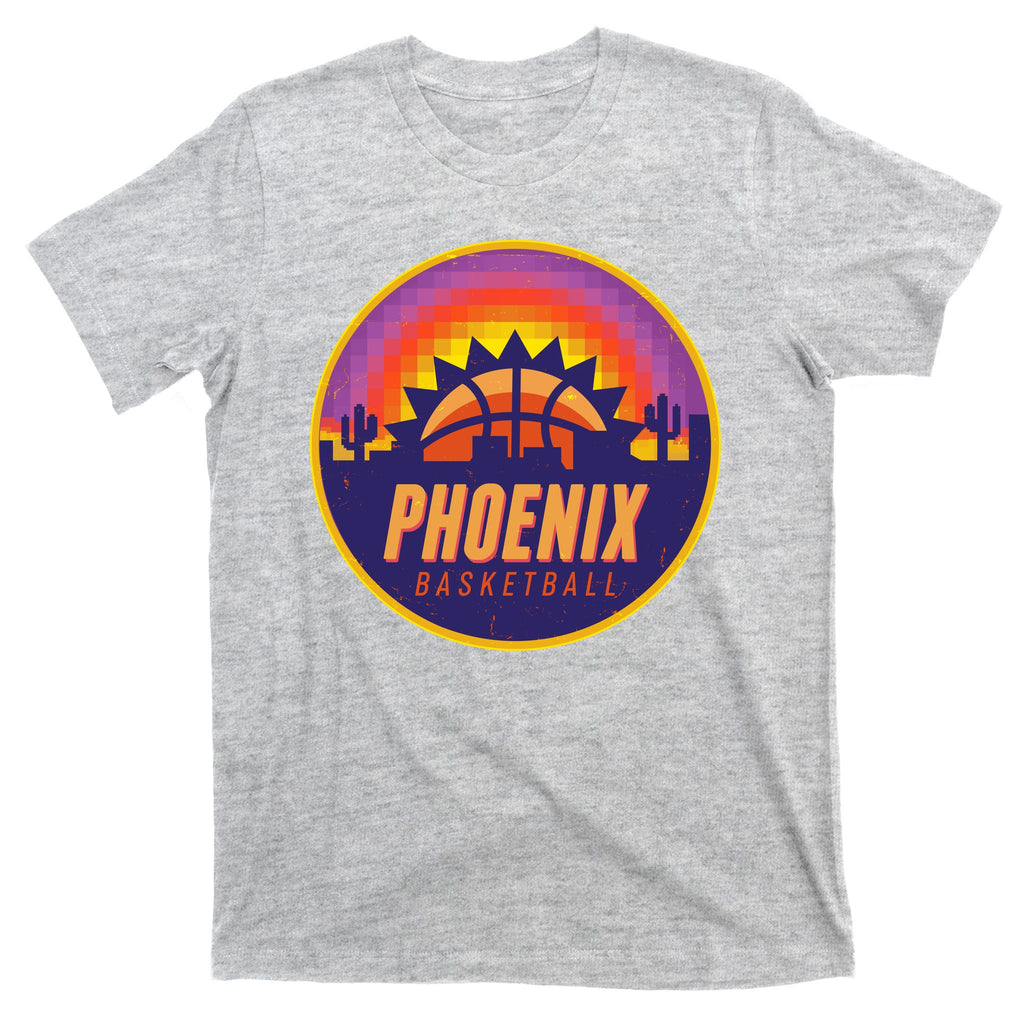Phoenix Basketball Retro Logo Pixel Sunset T-Shirt