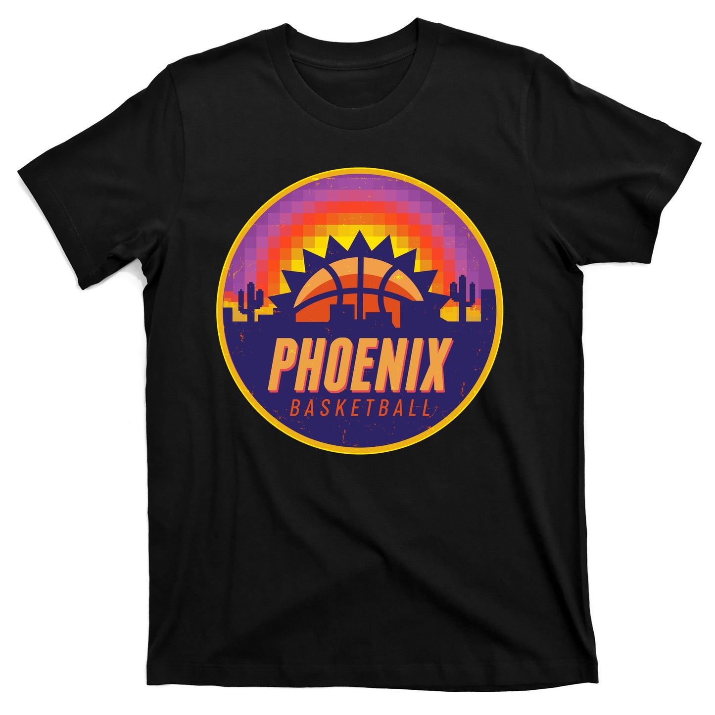 Phoenix Basketball Retro Logo Pixel Sunset T-Shirt
