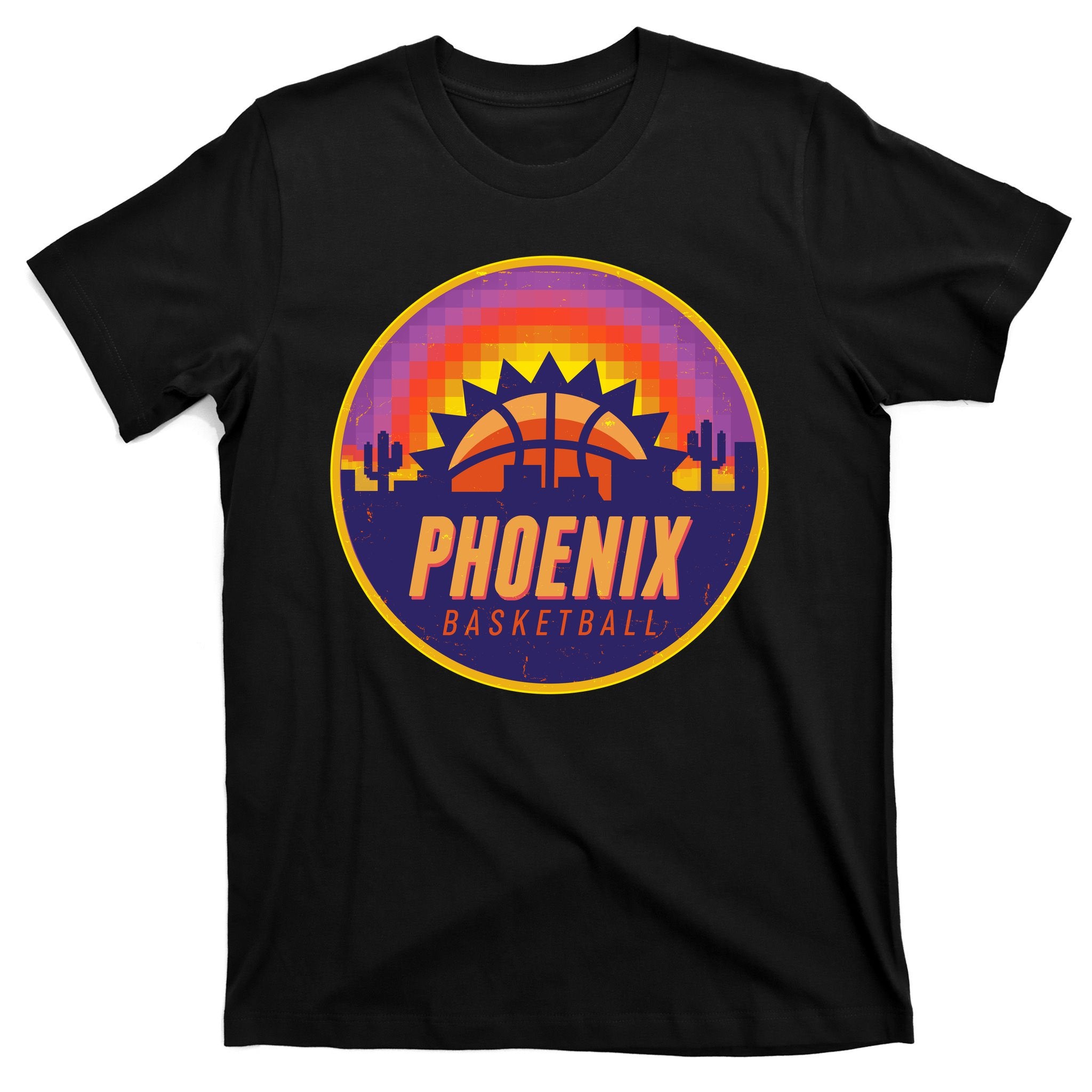 Phoenix Basketball Retro Logo Pixel Sunset T-Shirt