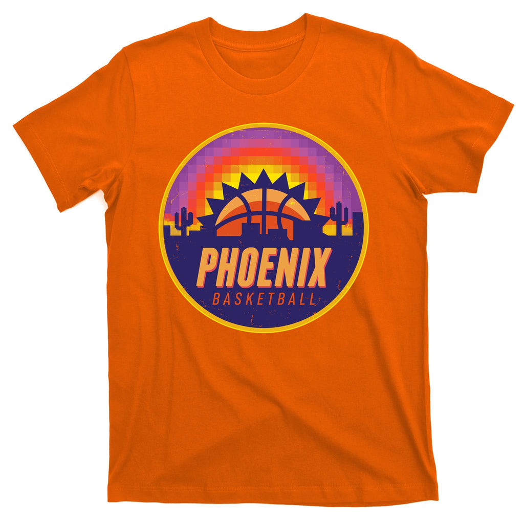 Phoenix Basketball Retro Logo Pixel Sunset T-Shirt