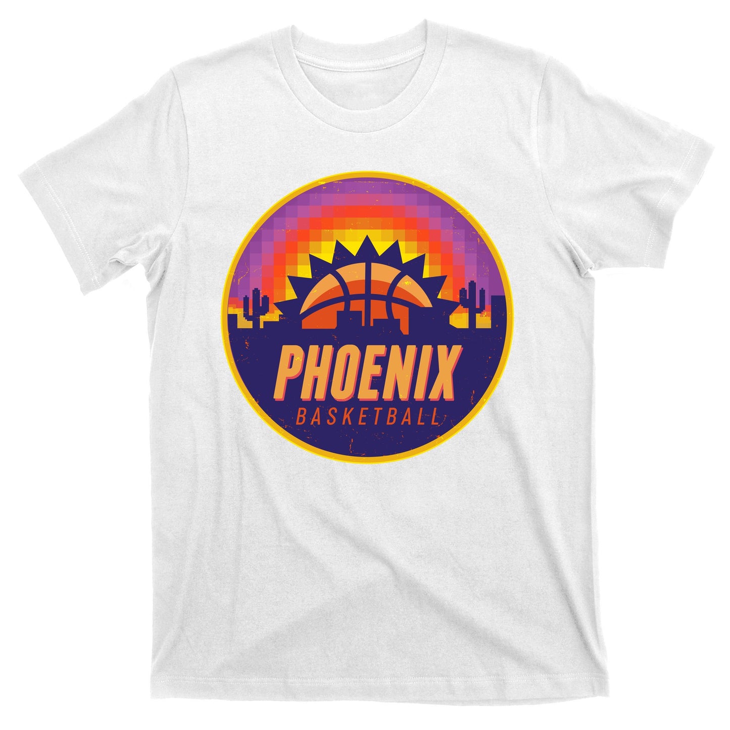 Phoenix Basketball Retro Logo Pixel Sunset T-Shirt