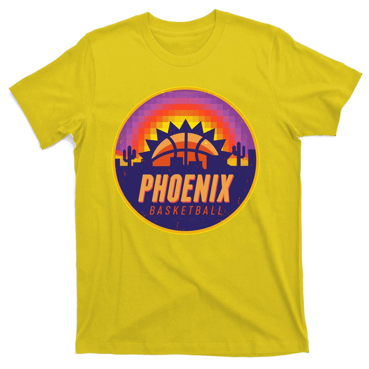 Phoenix Basketball Retro Logo Pixel Sunset T-Shirt