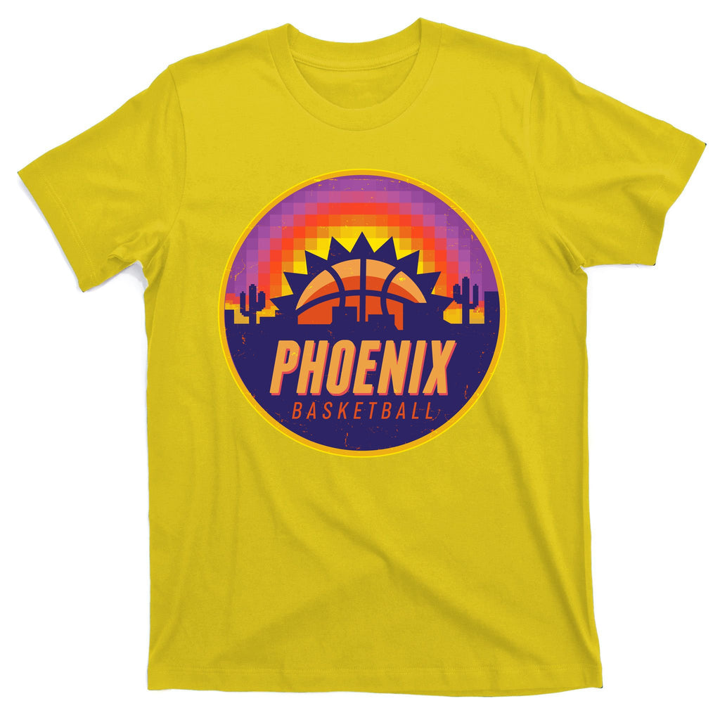 Phoenix Basketball Retro Logo Pixel Sunset T-Shirt