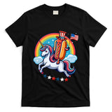 Patriotic Hotdog Riding Unicorn 4th Of July American Flag T-Shirt