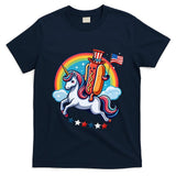 Patriotic Hotdog Riding Unicorn 4th Of July American Flag T-Shirt
