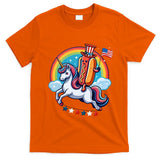 Patriotic Hotdog Riding Unicorn 4th Of July American Flag T-Shirt