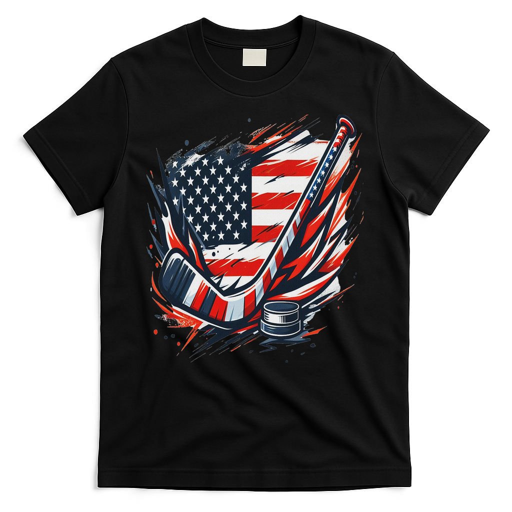 Patriotic Ice Hockey 4th Of July Usa Independence Day T-Shirt