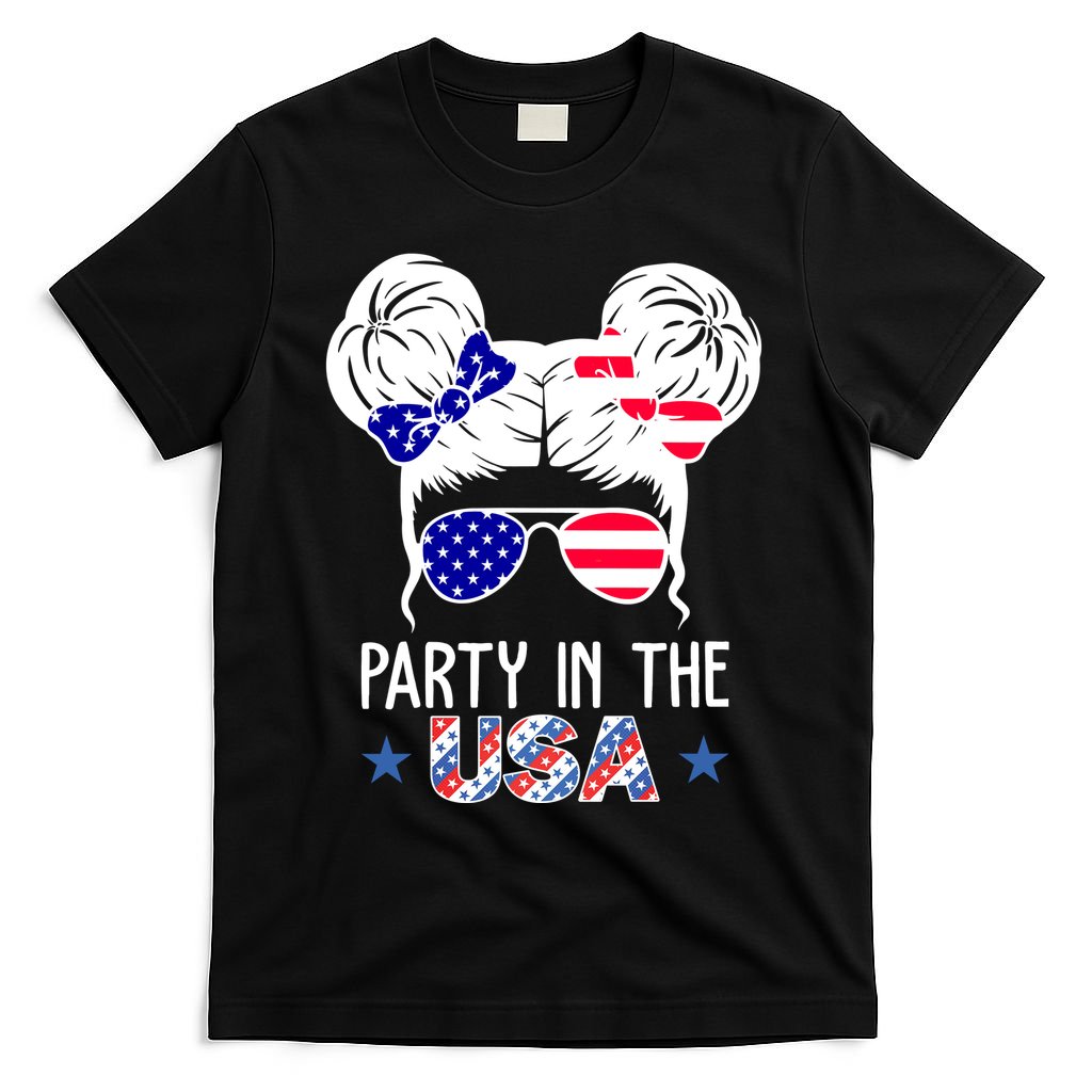 Party In The Usa Hair Bun 4th Of July T-Shirt