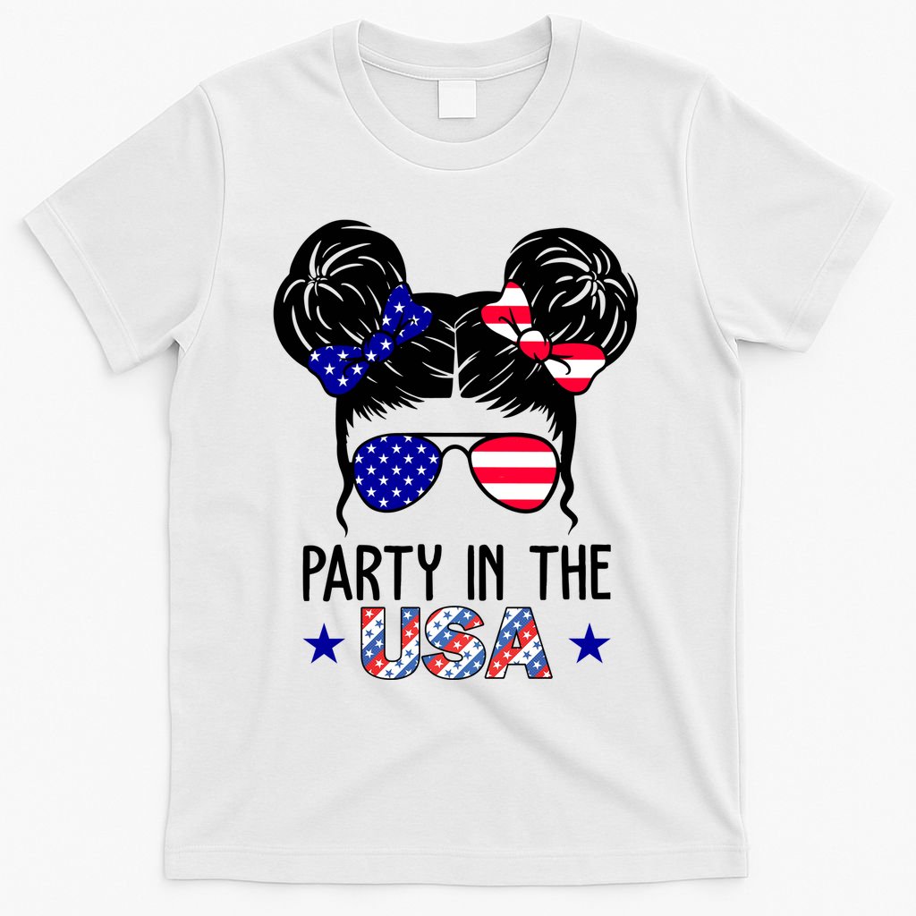 Party In The Usa Hair Bun 4th Of July T-Shirt