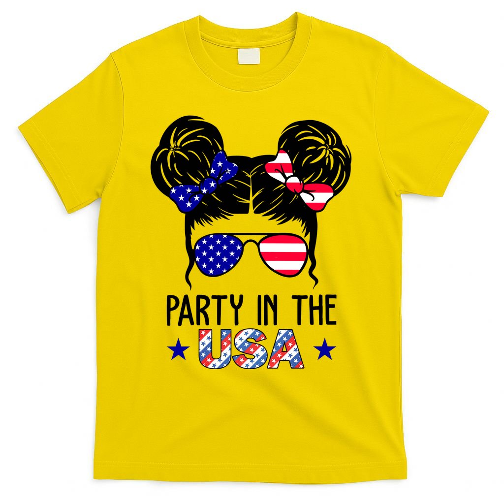 Party In The Usa Hair Bun 4th Of July T-Shirt