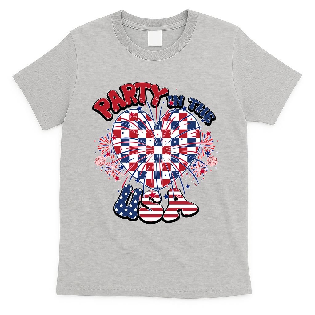 Party In The Usa Firework Red White Blue Heart T-Shirt