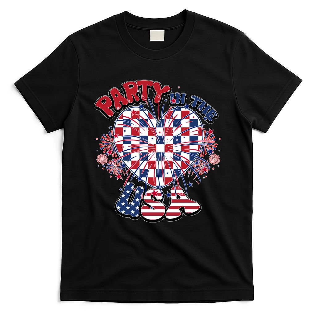 Party In The Usa Firework Red White Blue Heart T-Shirt