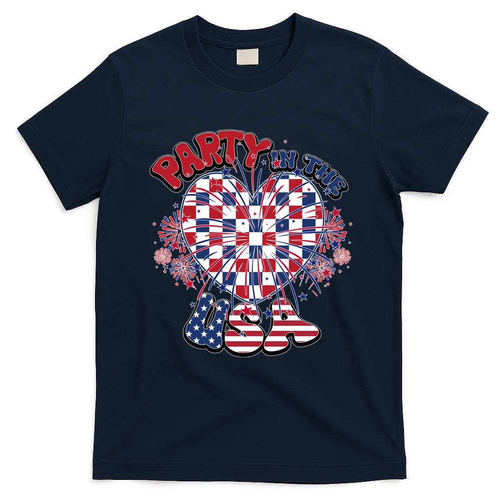 Party In The Usa Firework Red White Blue Heart T-Shirt