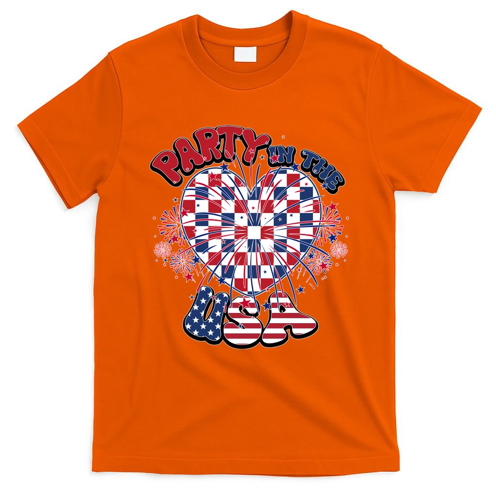 Party In The Usa Firework Red White Blue Heart T-Shirt
