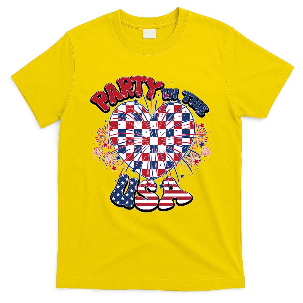 Party In The Usa Firework Red White Blue Heart T-Shirt