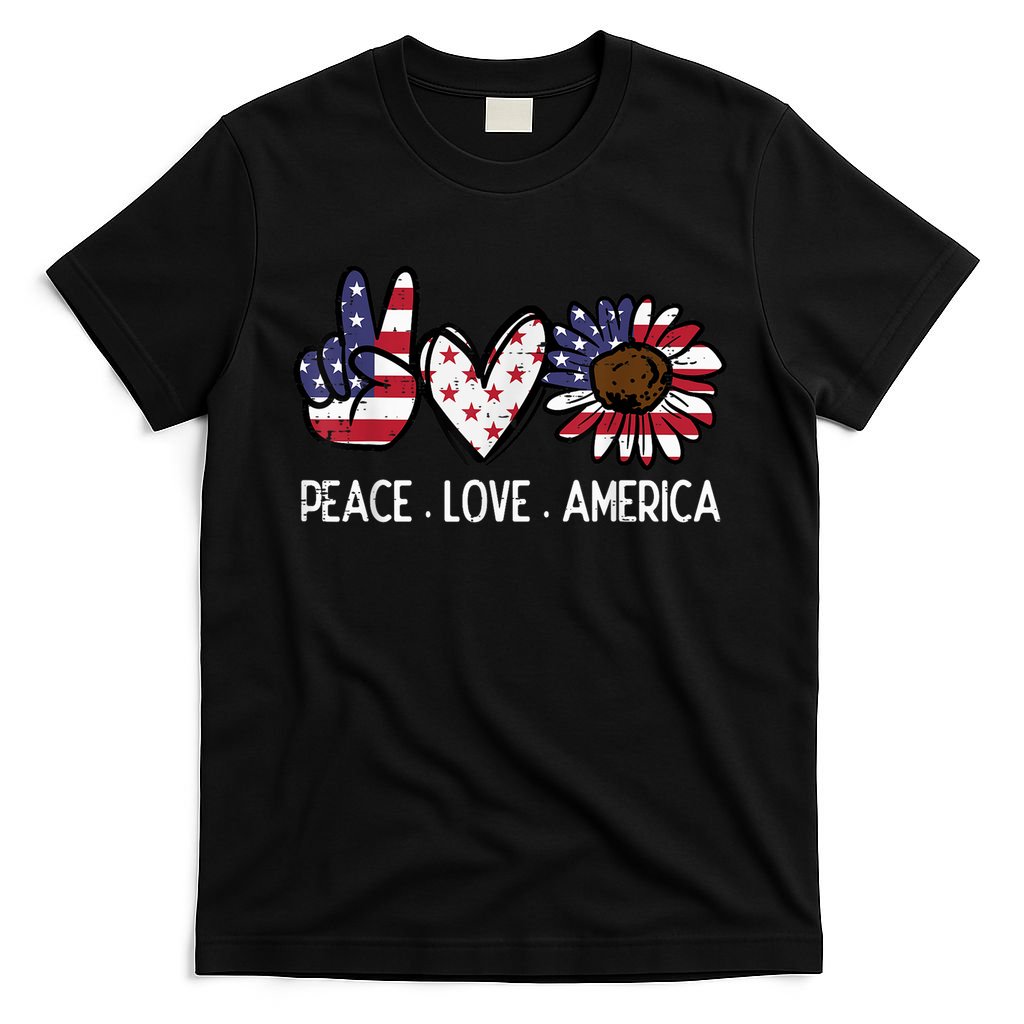 Peace Love America US Flag Fourth Womens 4th Of July Patriot T-Shirt