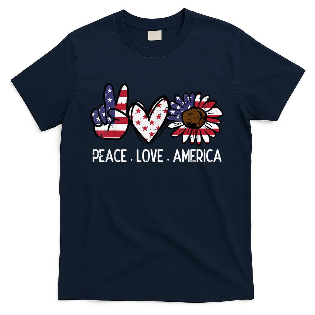 Peace Love America US Flag Fourth Womens 4th Of July Patriot T-Shirt