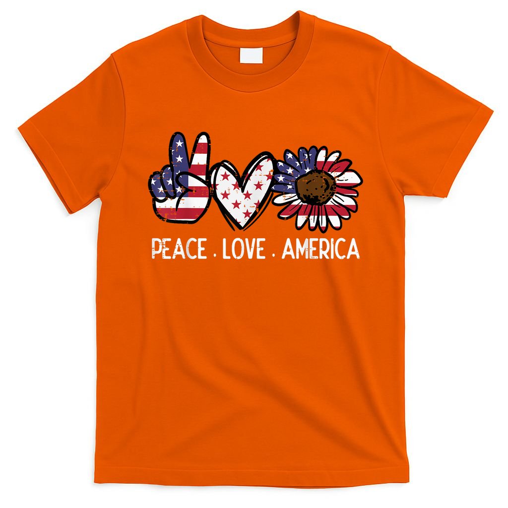 Peace Love America US Flag Fourth Womens 4th Of July Patriot T-Shirt