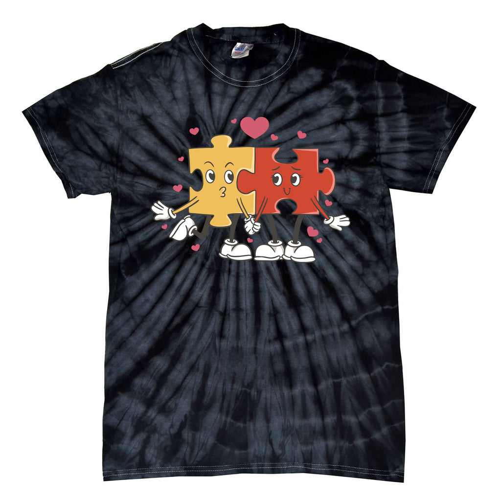 Puzzle Love Cartoon Tie-Dye T-Shirt