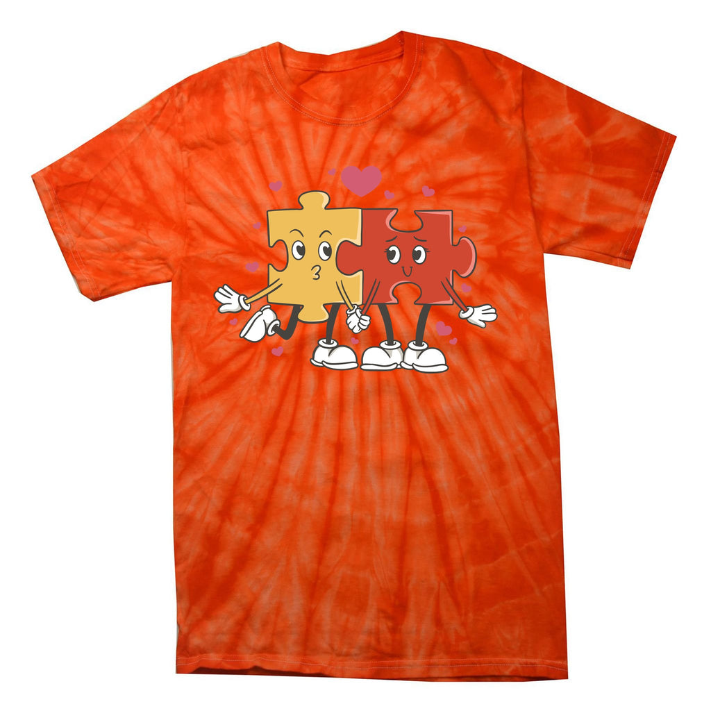 Puzzle Love Cartoon Tie-Dye T-Shirt