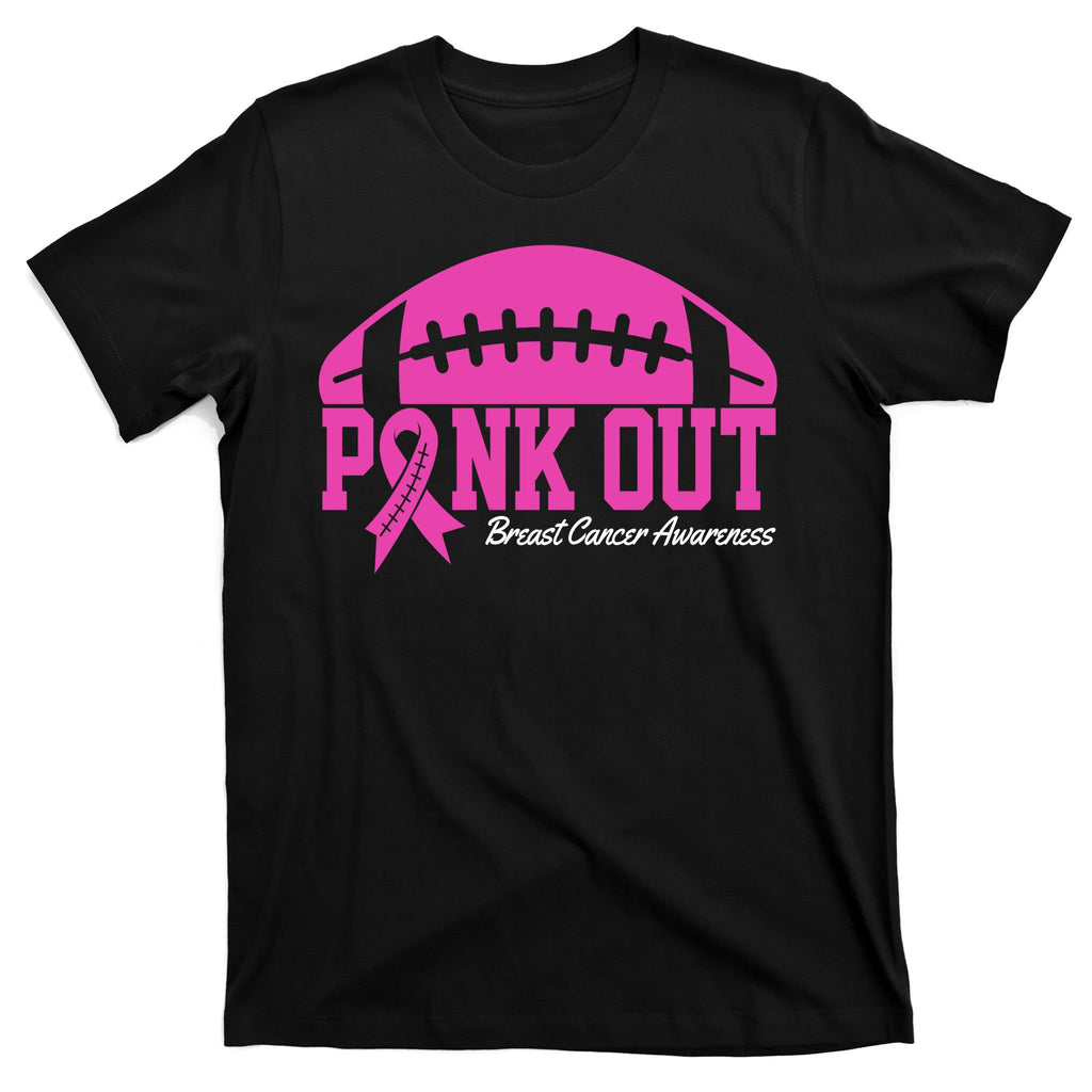 Pink Out Breast Cancer Awareness Football Ribbon T-Shirt