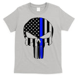 Police USA Skull Thin Blue Line T-Shirt