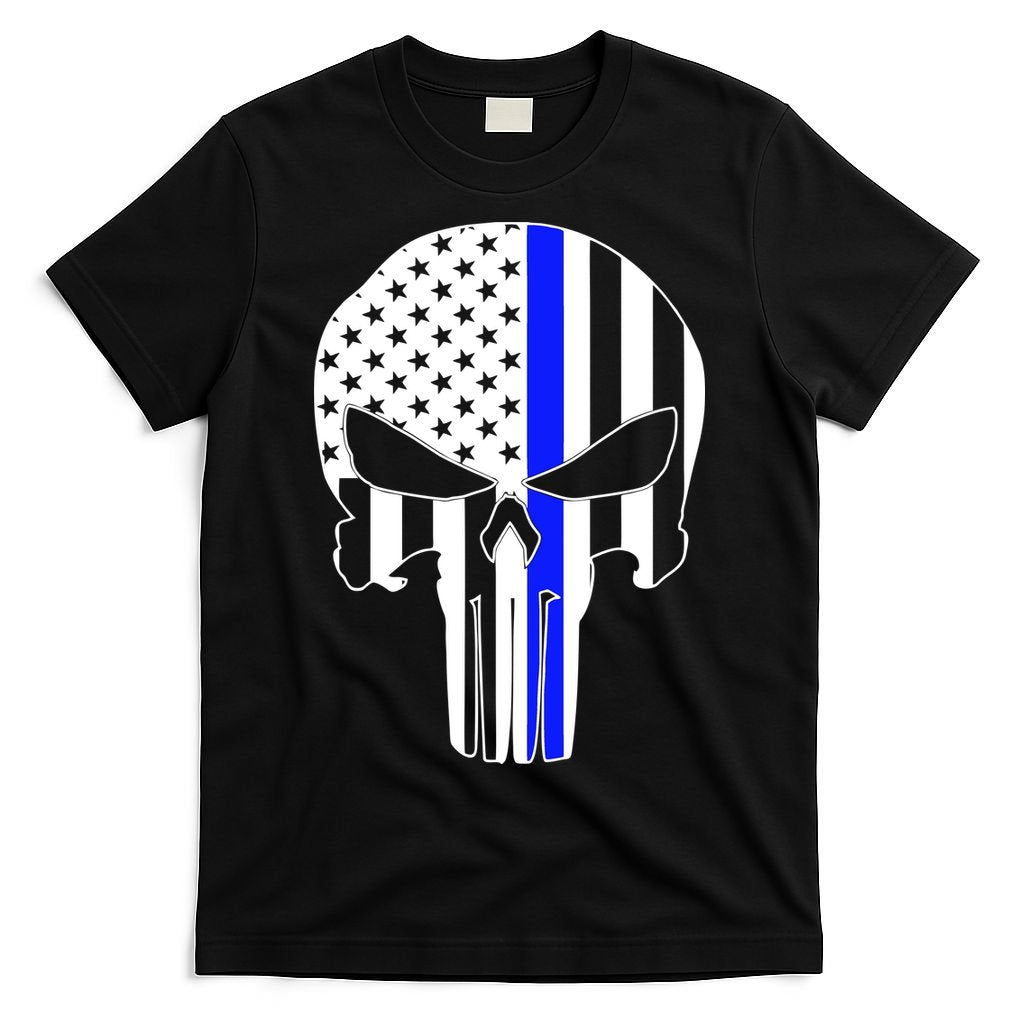 Police USA Skull Thin Blue Line T-Shirt