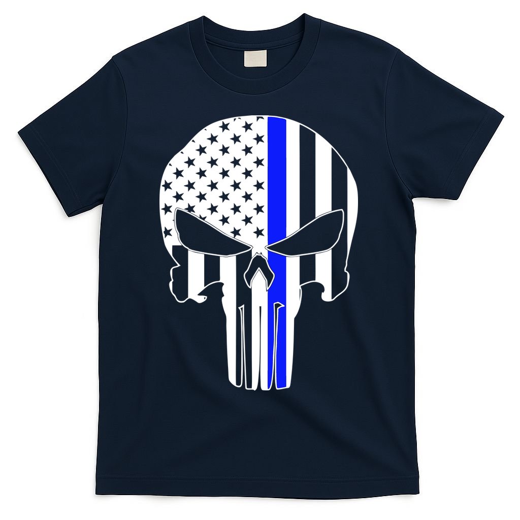 Police USA Skull Thin Blue Line T-Shirt