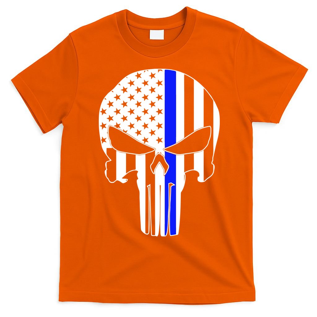 Police USA Skull Thin Blue Line T-Shirt